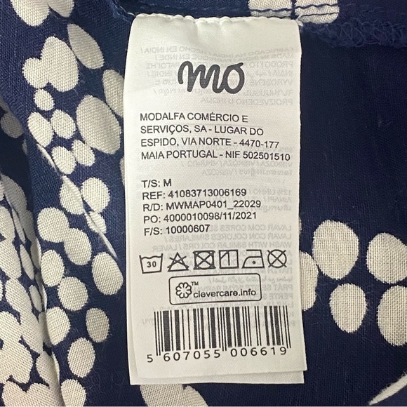 Mo Woman Abstract Print Casual Dress M Navy Blue White V-Neck Short Sleeves - Picture 10 of 14